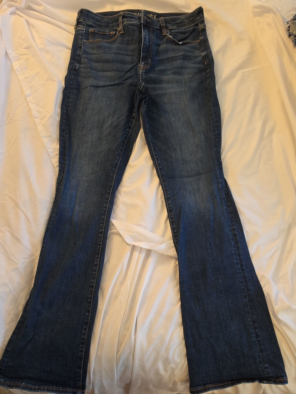 American Eagle Outfitters Dark Blue High Rise Skinny Kick Jeans, Size 12 Long